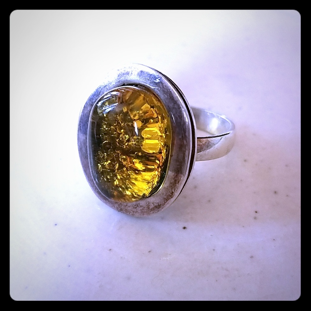 Sterling Amber Ring